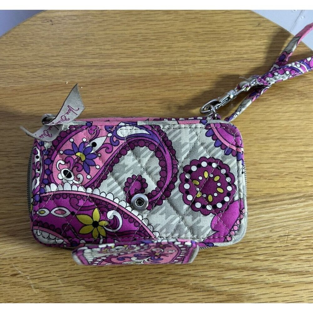 Vera Bradley Pink Paisley Meets Plaid Card Wallet Wristlet Purse ID holder